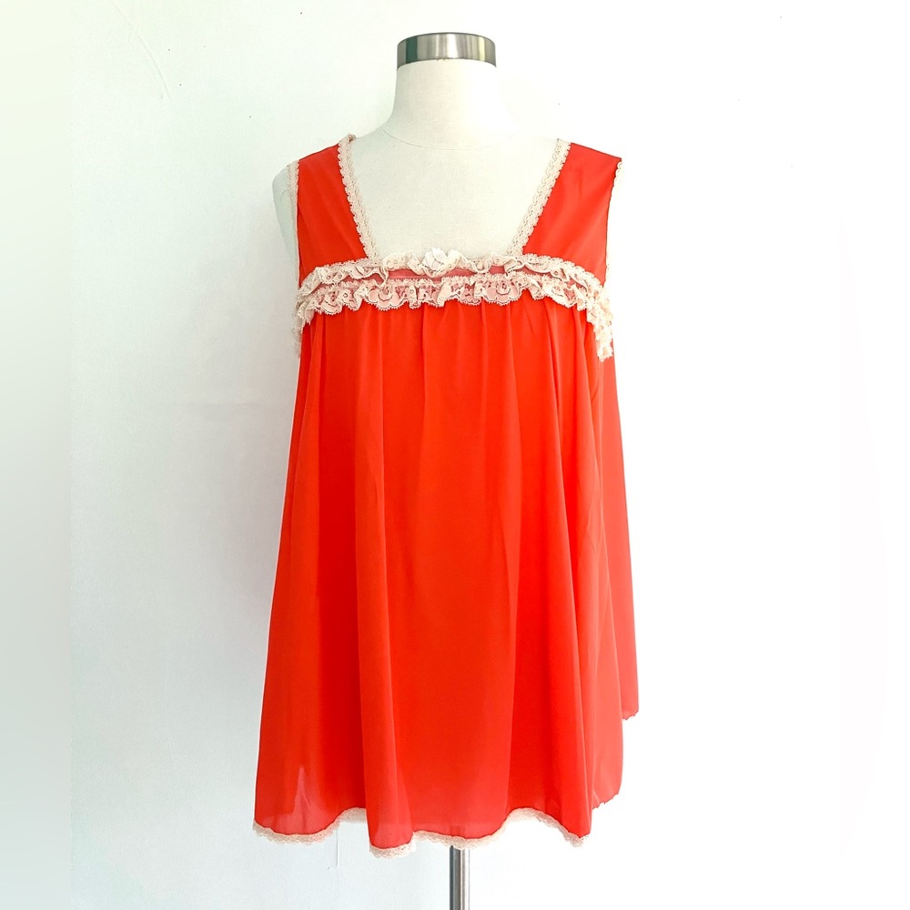 Vintage 60’s Sears mod orange cream lace chemise slip nightie & panties set